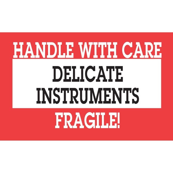 Decker Tape Products Label, DL1461, DELICATE INSTRUMENTS HANDLE WITH CARE, 2" X 3" DL1461